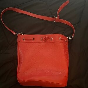 Red Embossed Crossbody Bucket Bag